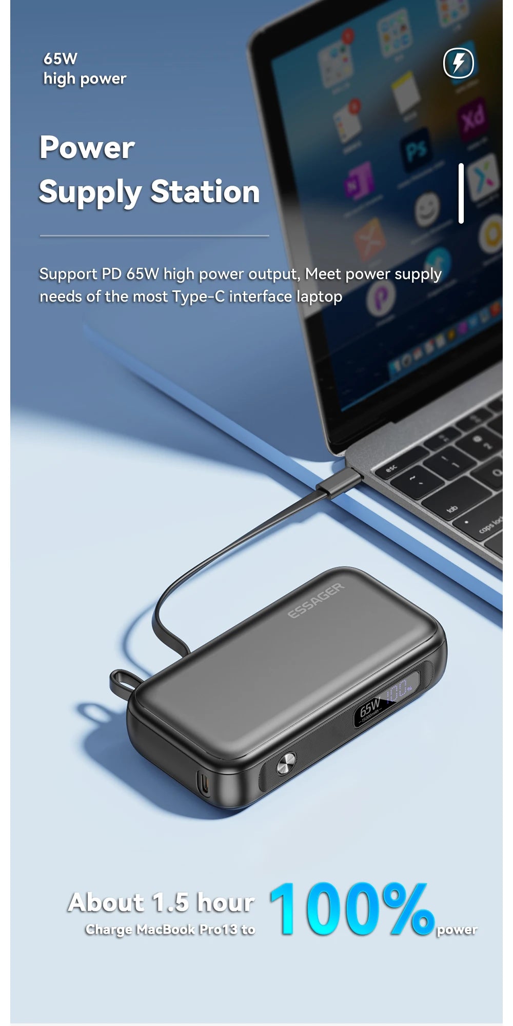 Power Bank Portable 15000mAh in With USB TypeC Cable
