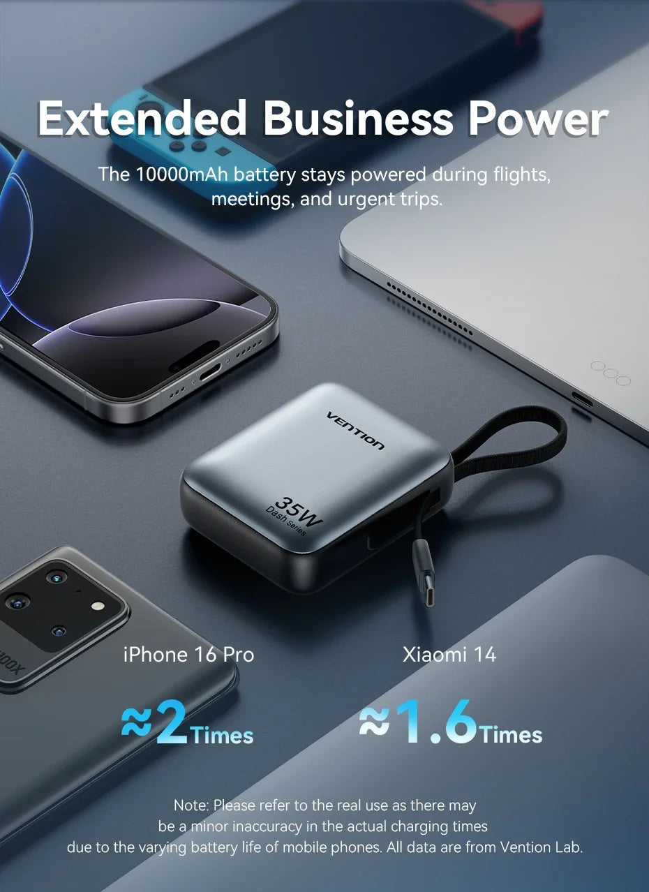 Power Bank 10000mAh 35W PD Fast Charger with Type C Cable