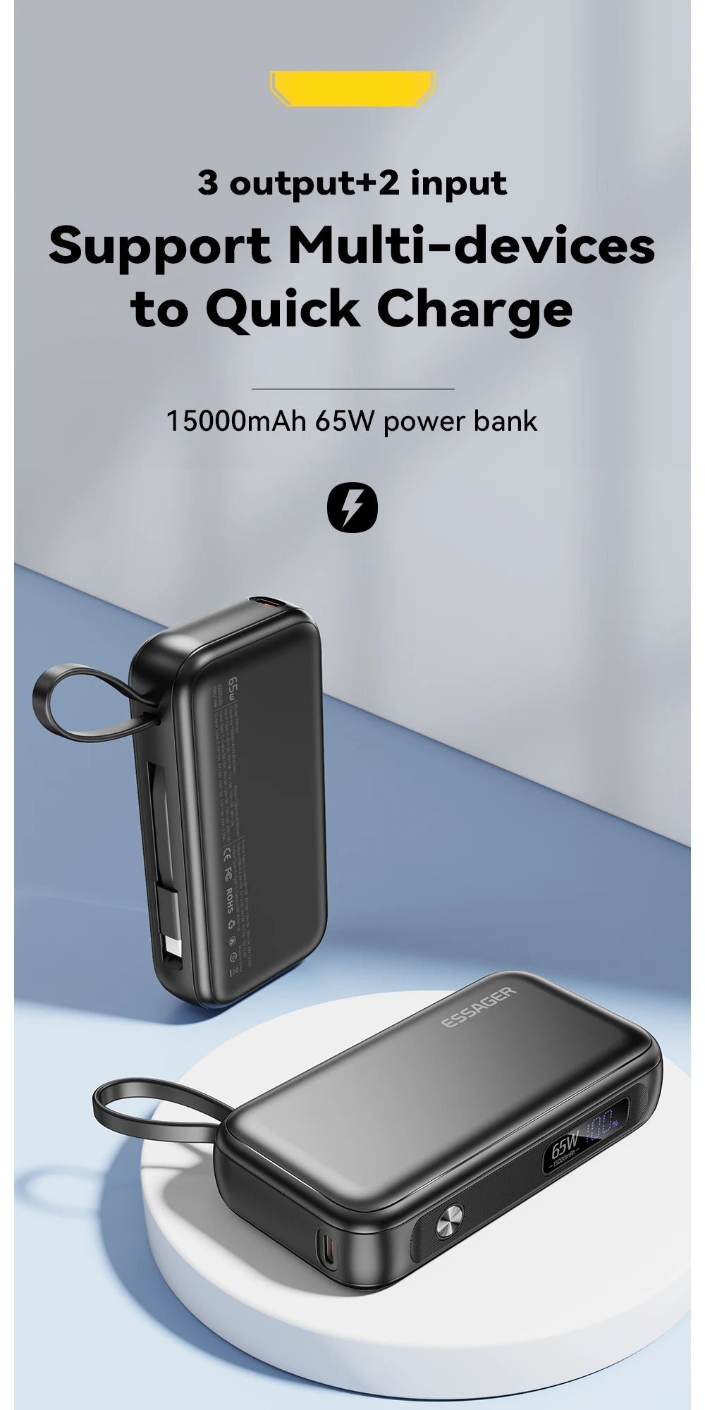 Power Bank Portable 15000mAh in With USB TypeC Cable
