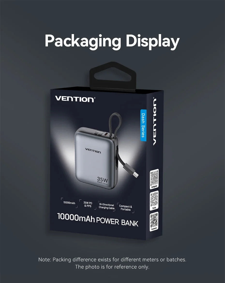 Power Bank 10000mAh 35W PD Fast Charger with Type C Cable