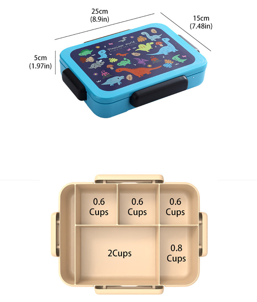 SARI | Five Grid Lunch Box for Kids | Cartoon Design Rectangular | 1200mL
