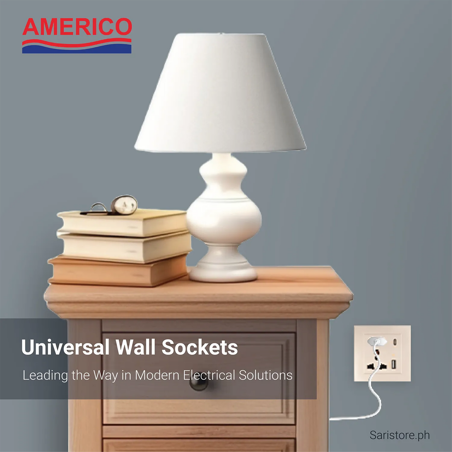 Americo Universal Wall Socket with USB and Type C port - Small Plate Five Holes USBA+USBC 18W