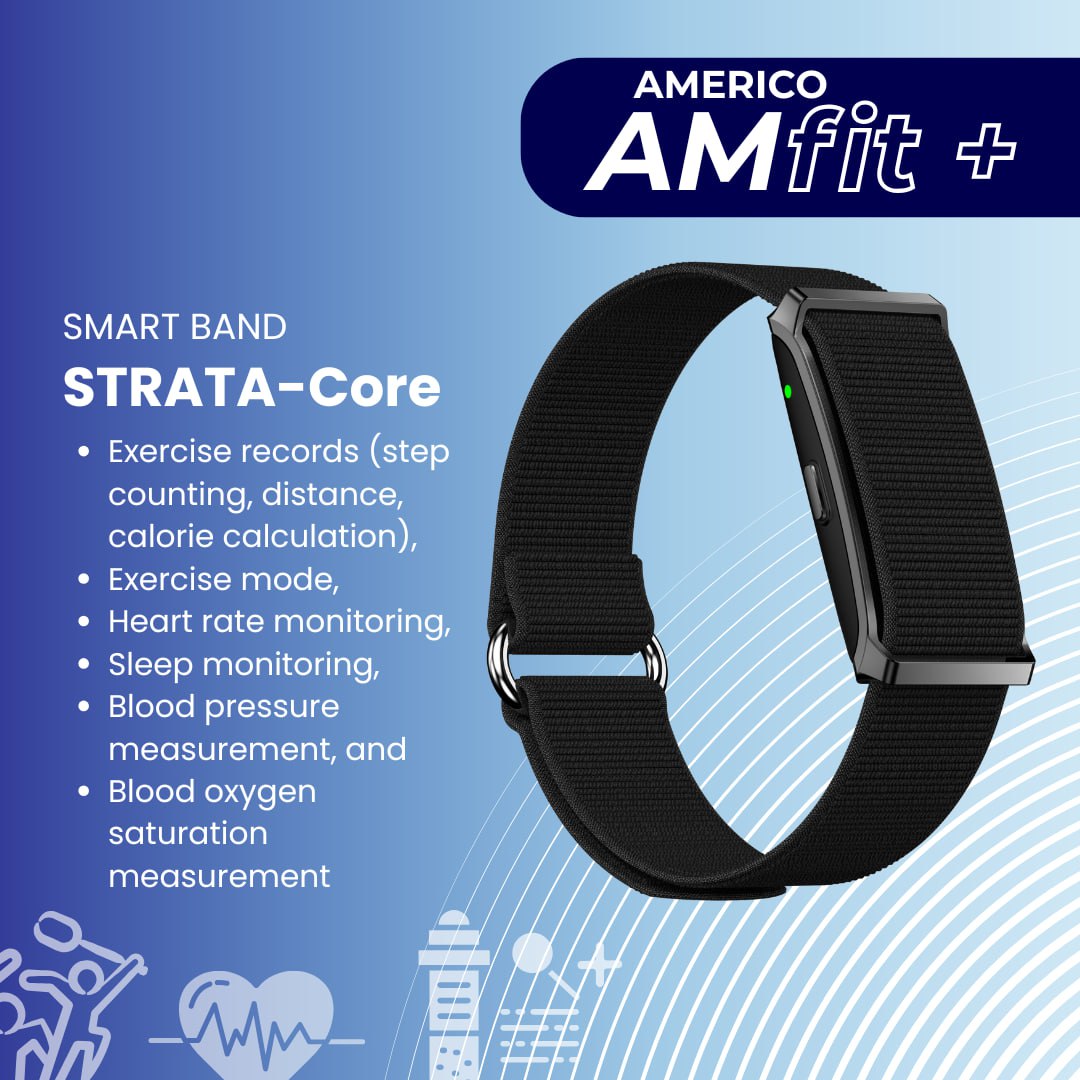 AMERICO AMFit + | Strata Core Smart Band | Health and Sleep Tracker connected to QWatch Pro App | Black