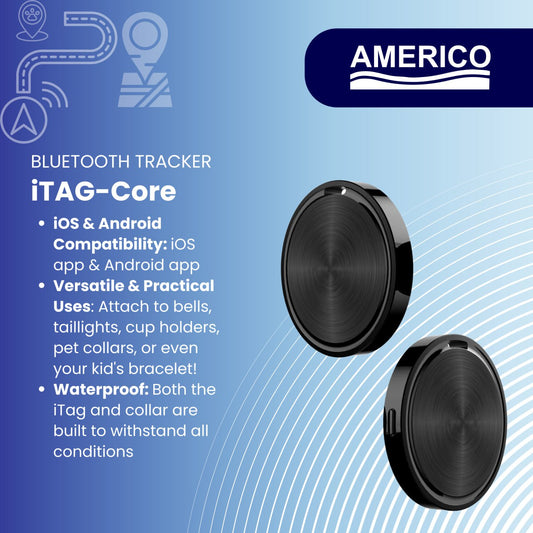 AMERICO AMFit + | iTag Core Bluetooth Tracker | GPS Finder with Collar and iOS/Android Compatible | Black