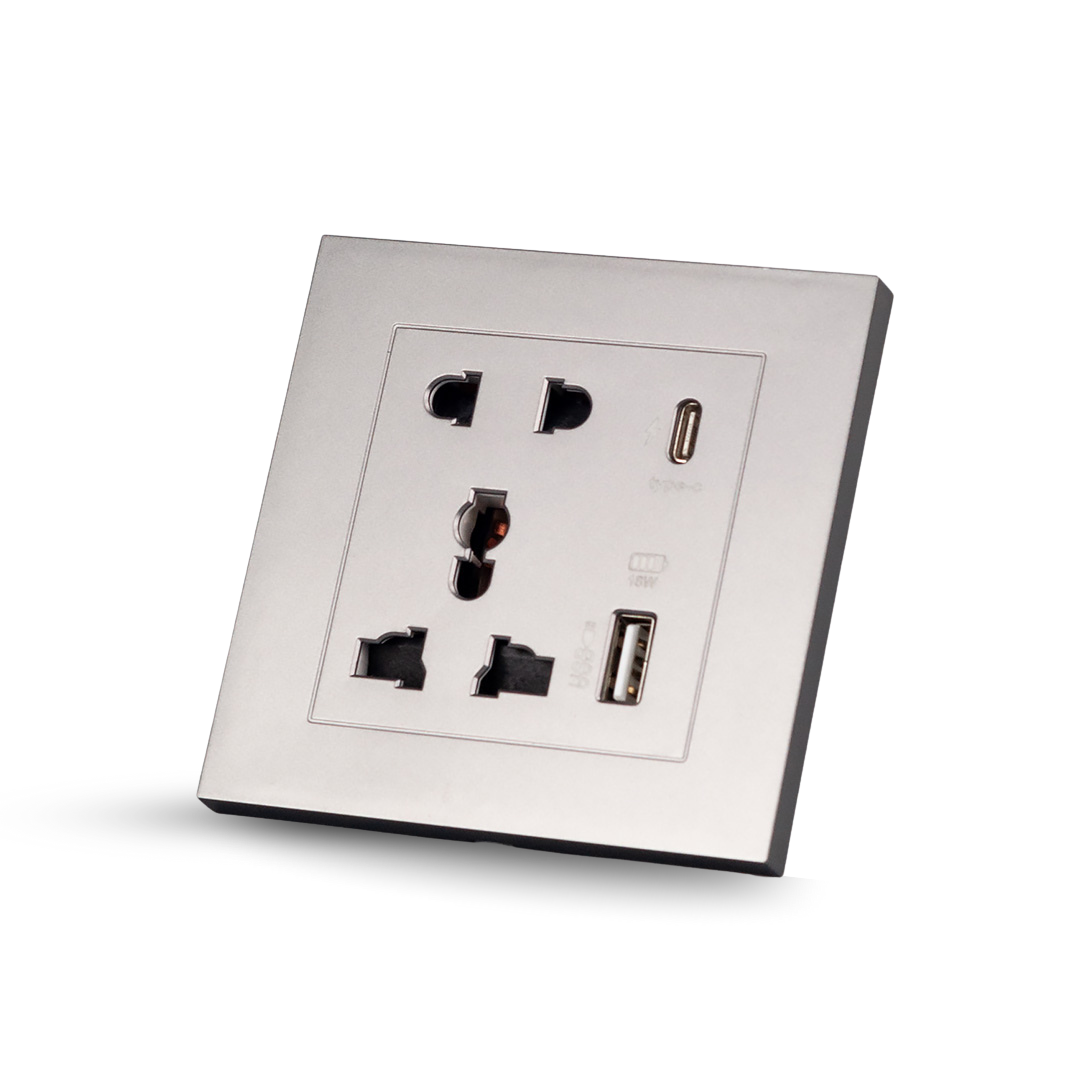 Americo Universal Wall Socket with USB and Type C port