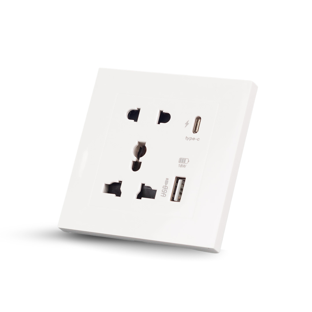Americo Universal Wall Socket with USB and Type C port