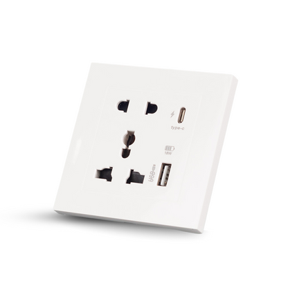 Americo Universal Wall Socket with USB and Type C port
