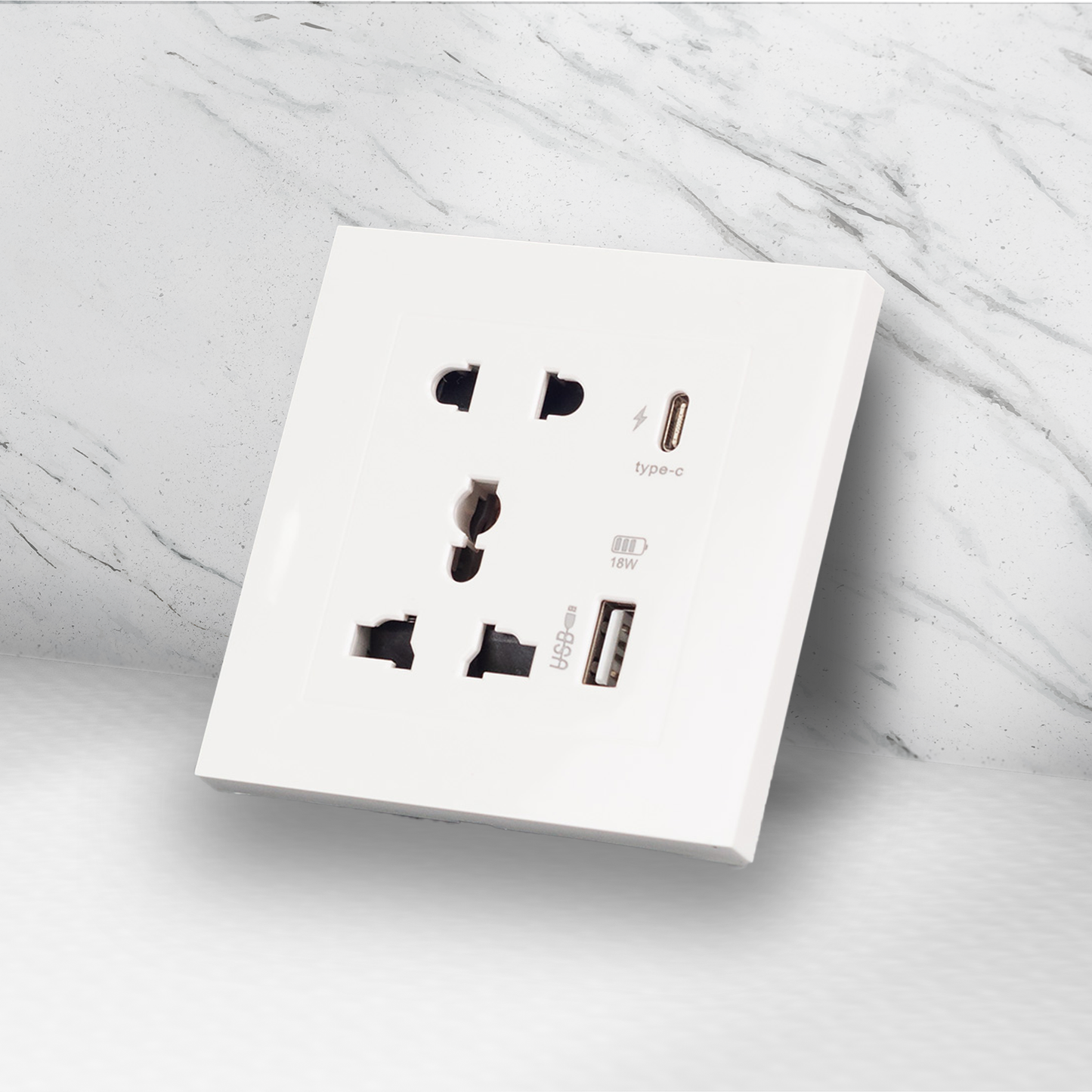 Americo Universal Wall Socket with USB and Type C port