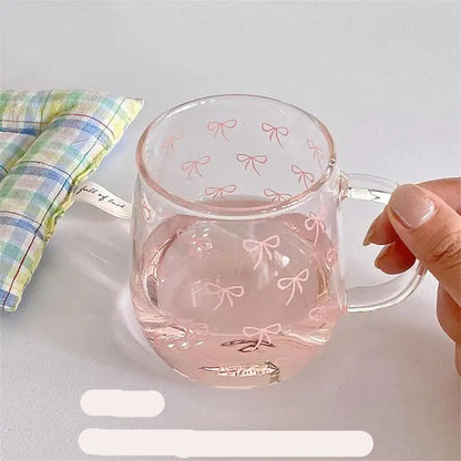 Pink Bow Patter Teapot Water Glass Cup