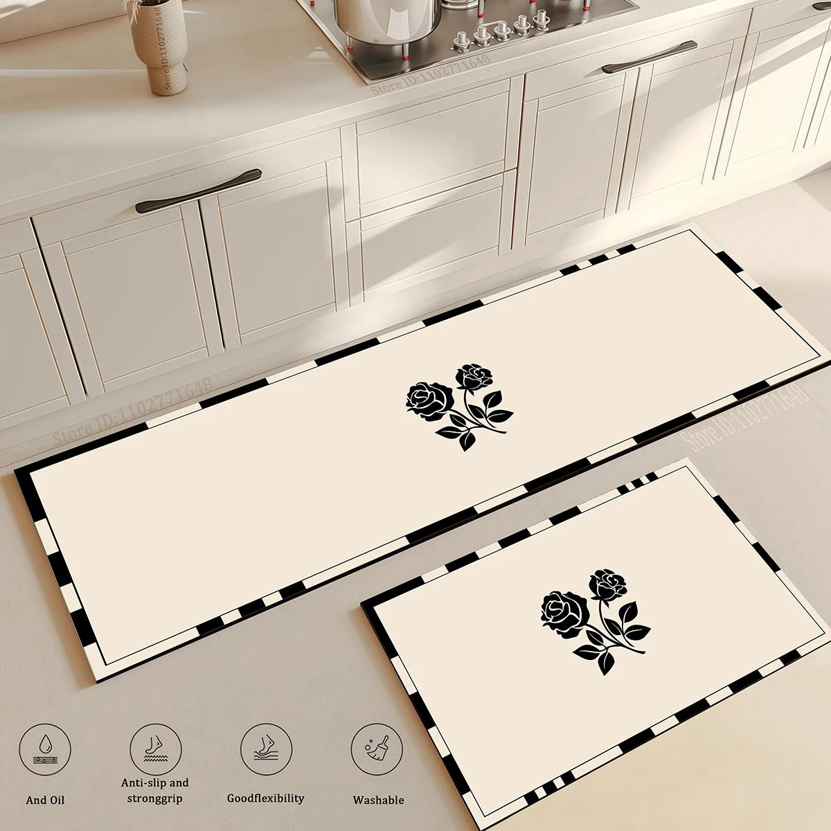 Flower Kitchen Mat Anti-Fatigue Non-Slip Floor Carpet