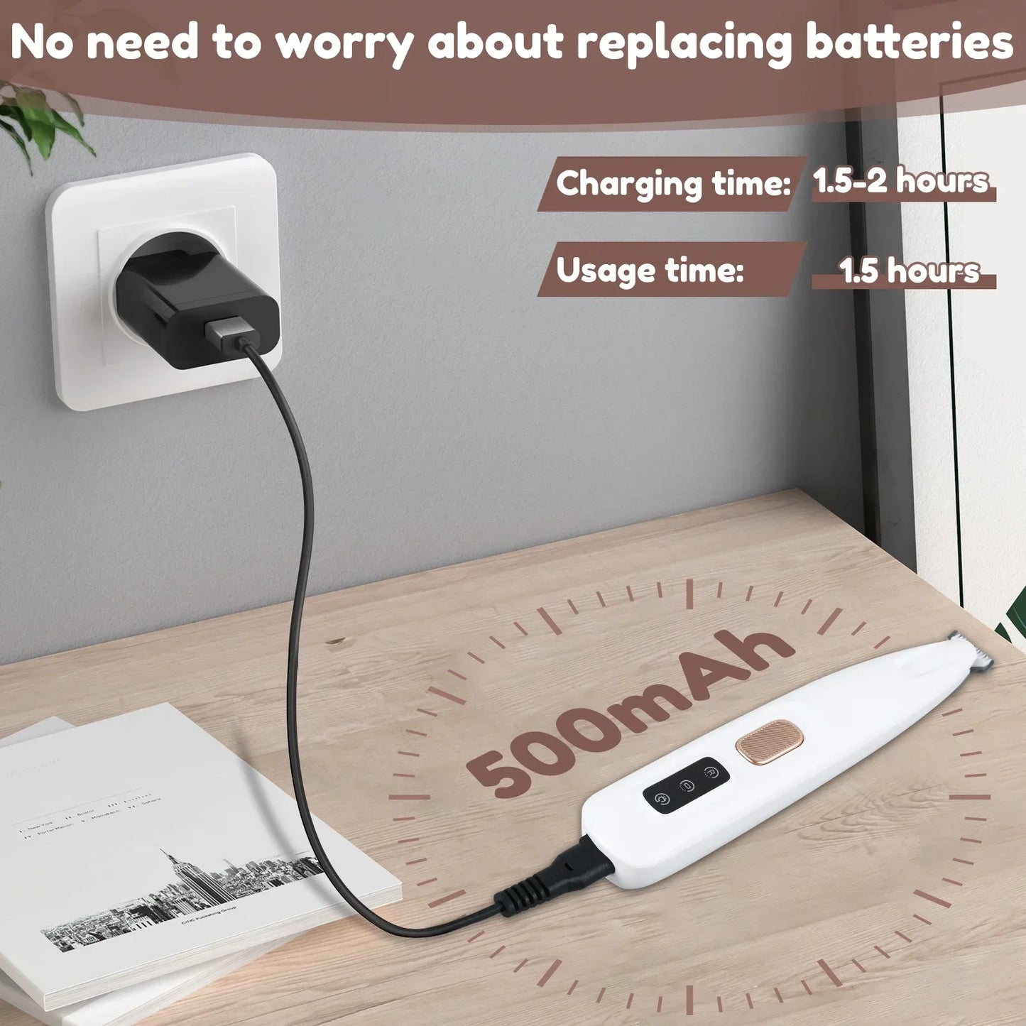 Pet Hair Trimmer with LED Display 18mm Widen Blade