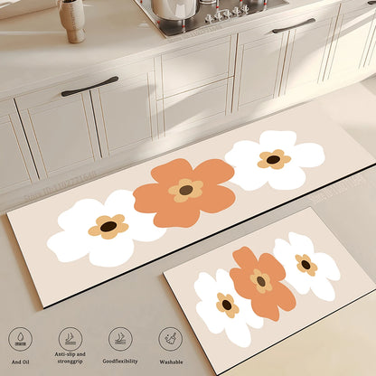 Flower Kitchen Mat Anti-Fatigue Non-Slip Floor Carpet