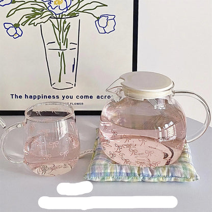 Pink Bow Patter Teapot Water Glass Cup