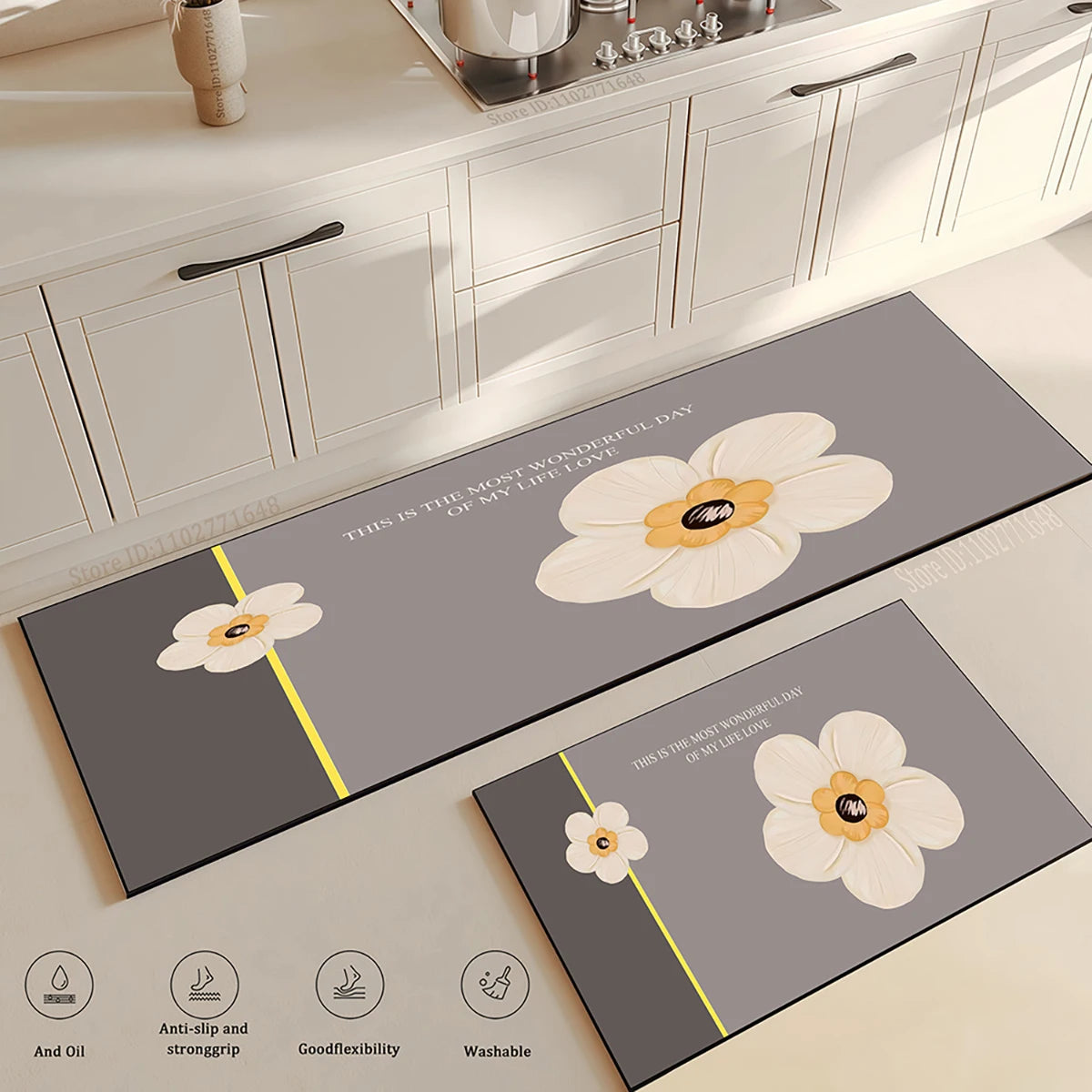 Flower Kitchen Mat Anti-Fatigue Non-Slip Floor Carpet