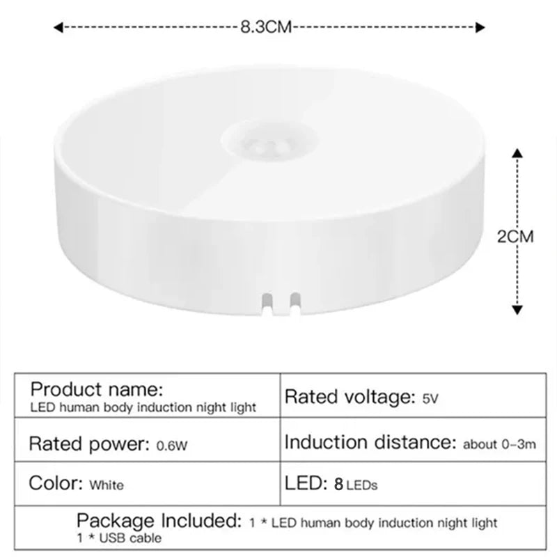PIR Motion Sensor LED Night Light USB Rechargeable