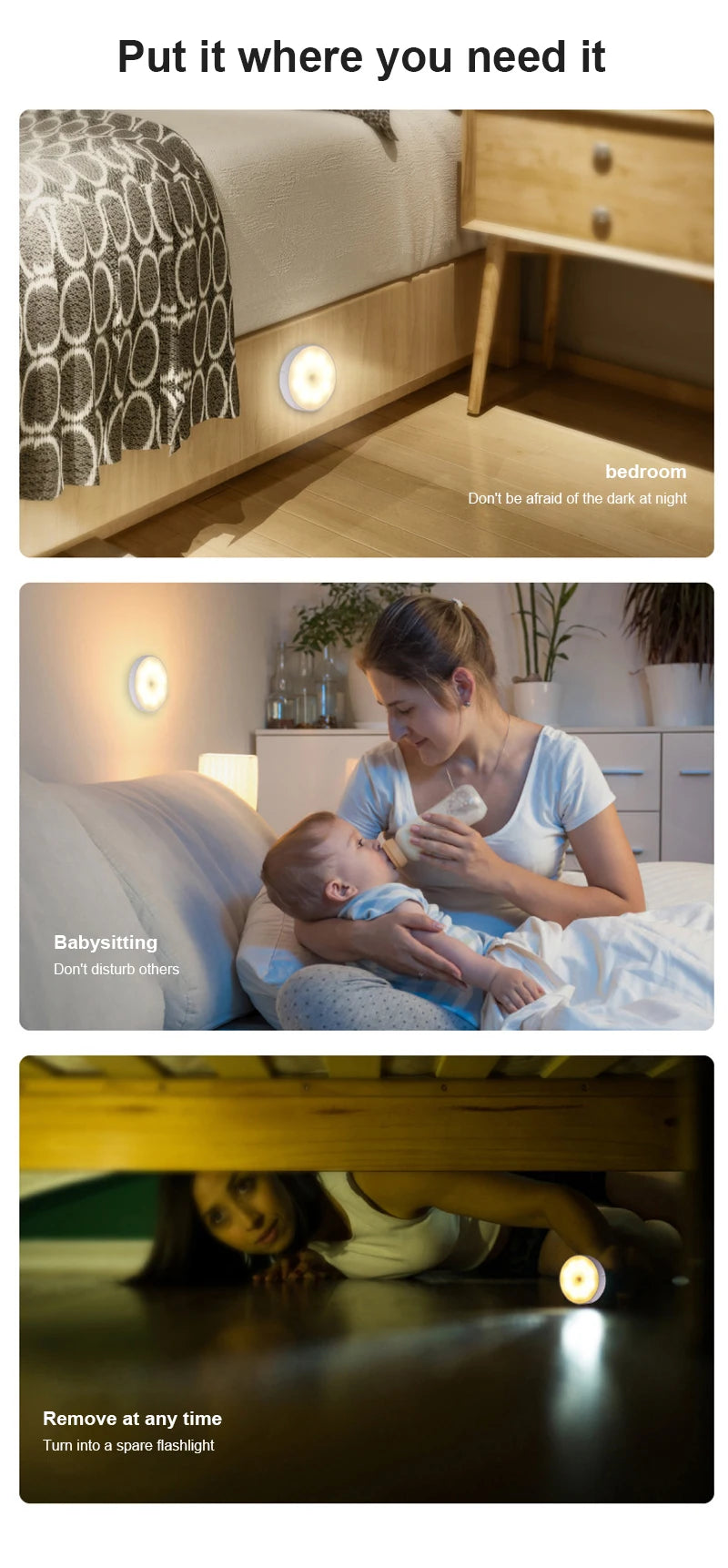 USB Rechargeable PIR Motion Sensor LED Night Light