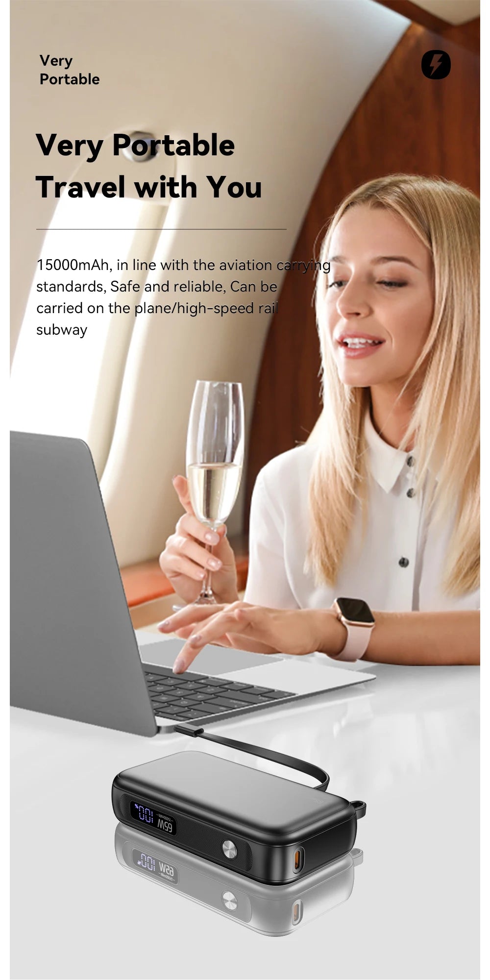 Power Bank Portable 15000mAh in With USB TypeC Cable