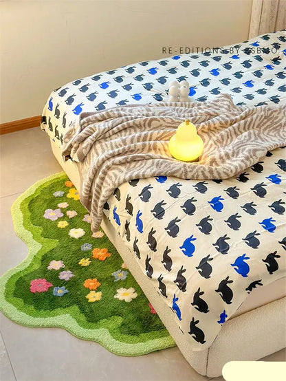 Wavy Shape Green 3D Flower Tufted Rug Soft Carpet