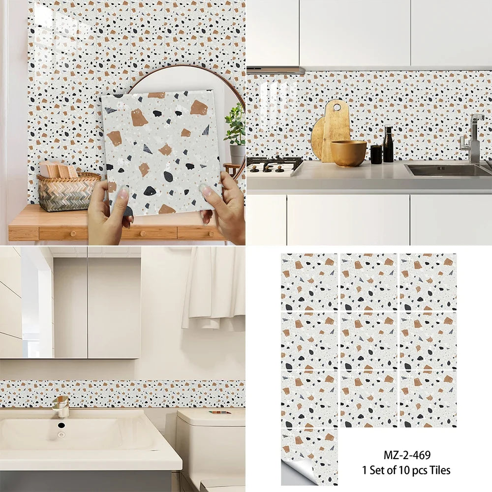 10 pcs Marble Terrazzo Waterproof and Oil-Proof Wallpaper