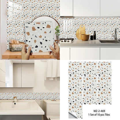 10 pcs Marble Terrazzo Waterproof and Oil-Proof Wallpaper