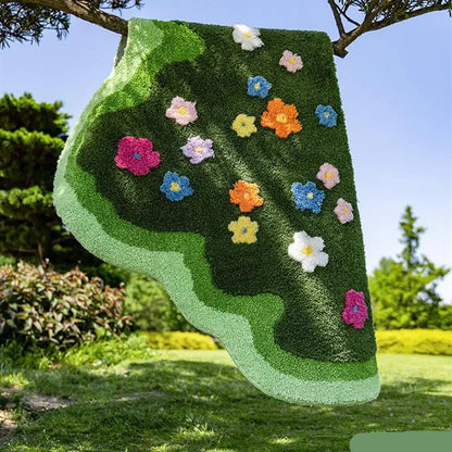 Wavy Shape Green 3D Flower Tufted Rug Soft Carpet