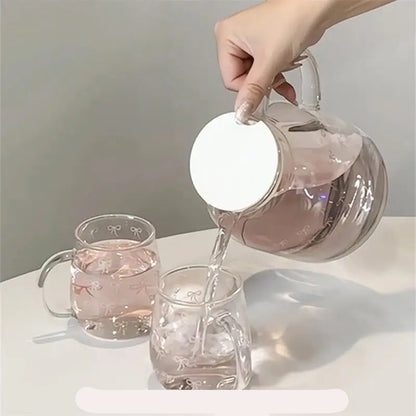 Pink Bow Patter Teapot Water Glass Cup