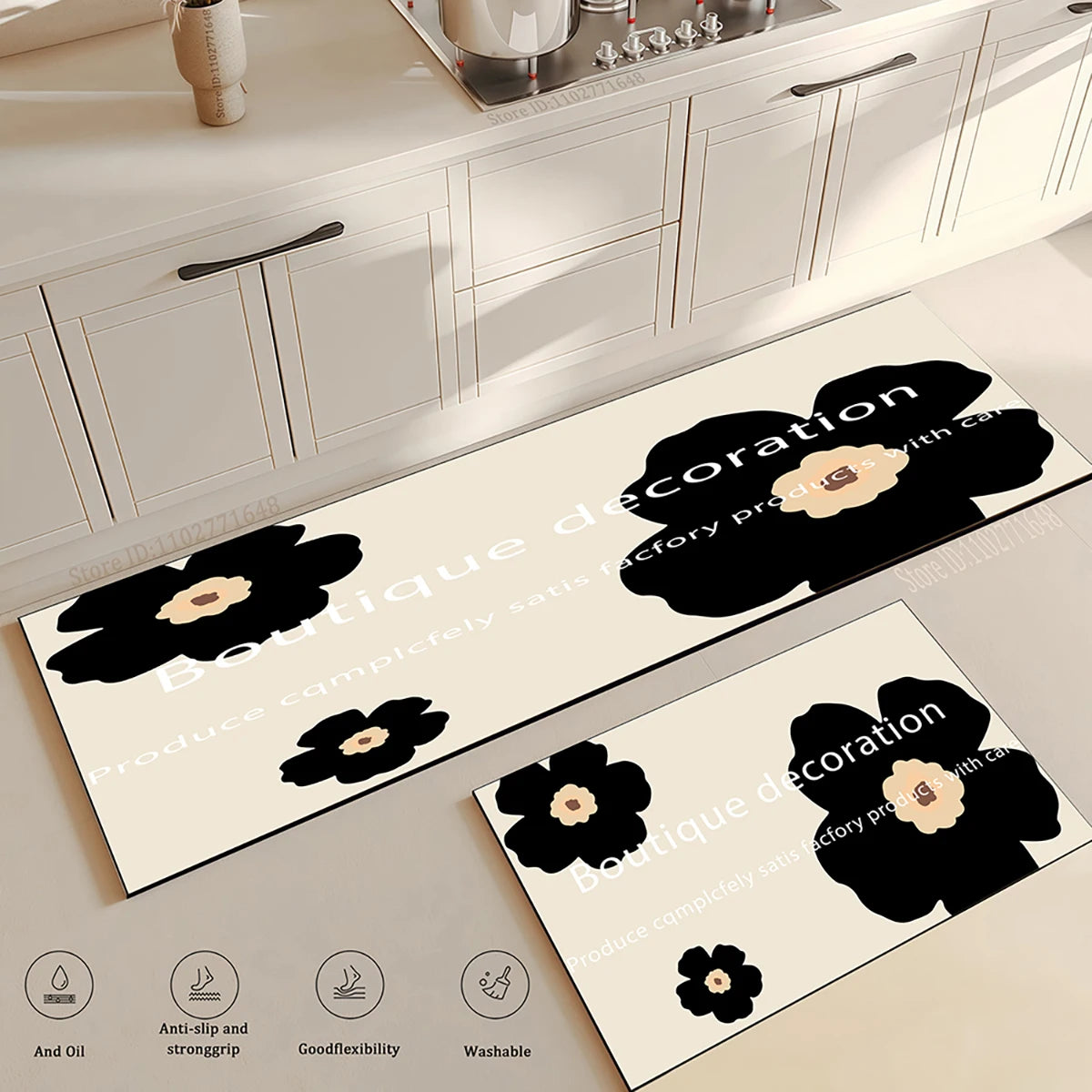 Flower Kitchen Mat Anti-Fatigue Non-Slip Floor Carpet