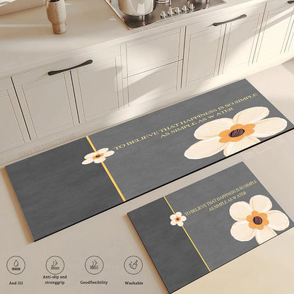 Flower Kitchen Mat Anti-Fatigue Non-Slip Floor Carpet