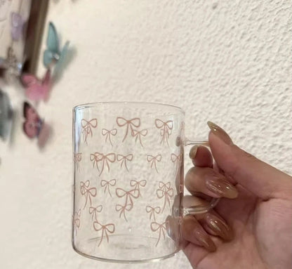 Pink Bow Patter Teapot Water Glass Cup