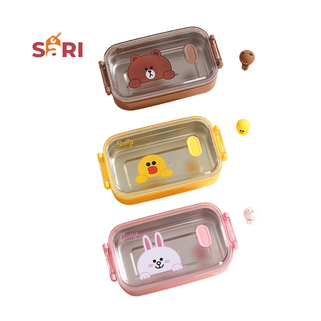 Kids Lunch Box 1000mL – SARI Food Container (Brown / Cony / Sally) | Leak-Proof, Durable, Portable, Lightweight & Travel-Friendly