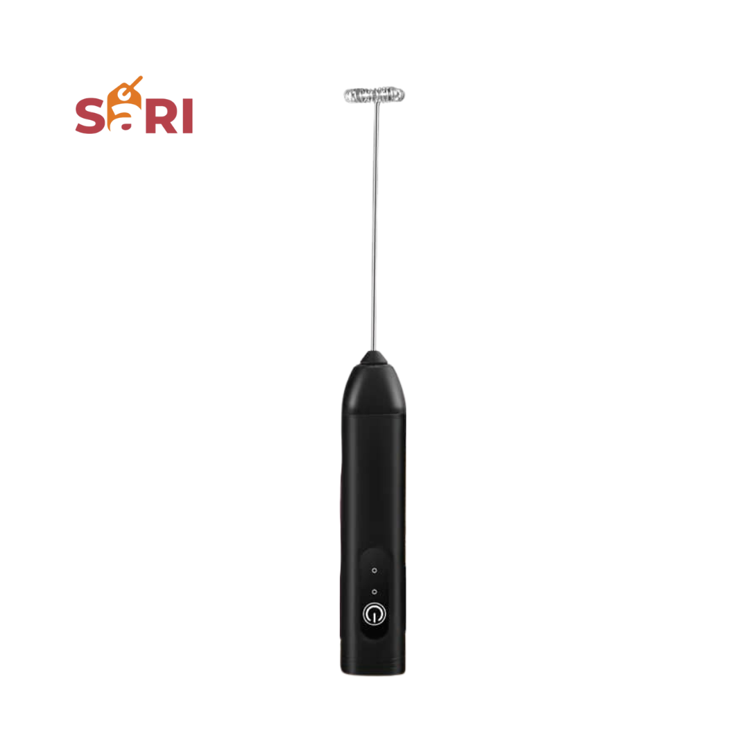 Electric Milk Frother – SARI USB Rechargeable 3-Speed Handheld Whisk for Coffee, Eggs, and Mixed Drinks | Stainless Steel, Lightweight, Portable & Easy to Clean
