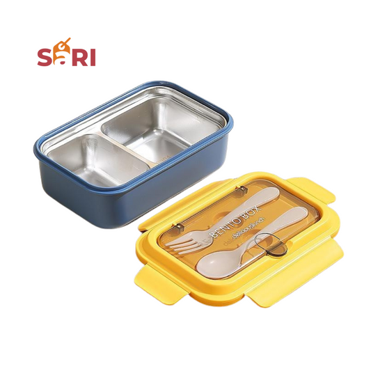 SARI | Stainless Steel Lunch Box | 2 Compartment Leak-Proof | Yellow and Blue | 800mL