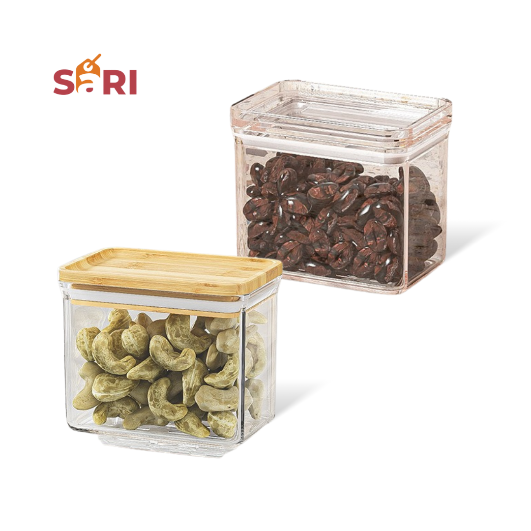Wooden and Clear Lid Food Container 500mL Airtight Storage Jar – SARI SmartSeal | Minimalist, Durable, Leakproof, Storage for Snacks & Pantry Goods