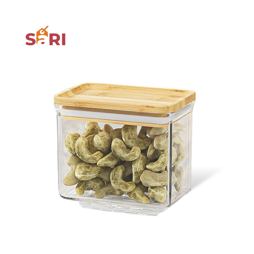 Wooden and Clear Lid Food Container 500mL Airtight Storage Jar – SARI SmartSeal | Minimalist, Durable, Leakproof, Storage for Snacks & Pantry Goods