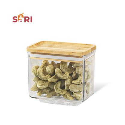 Wooden and Clear Lid Food Container 500mL Airtight Storage Jar – SARI SmartSeal | Minimalist, Durable, Leakproof, Storage for Snacks & Pantry Goods