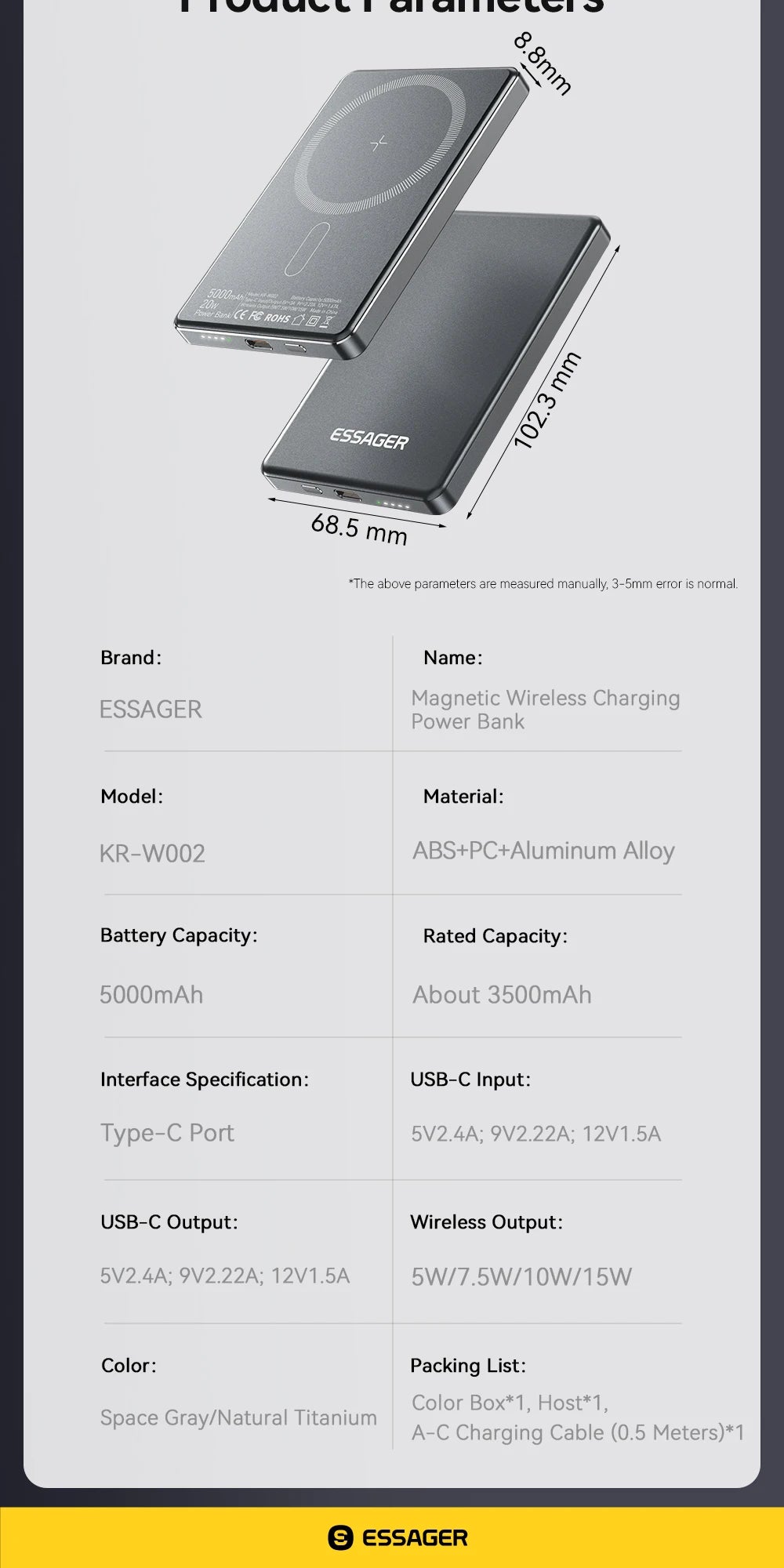 Thin Wireless Power Bank Magnetic 20W 5000mAh