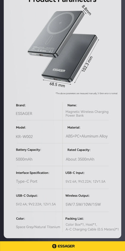 Thin Wireless Power Bank Magnetic 20W 5000mAh