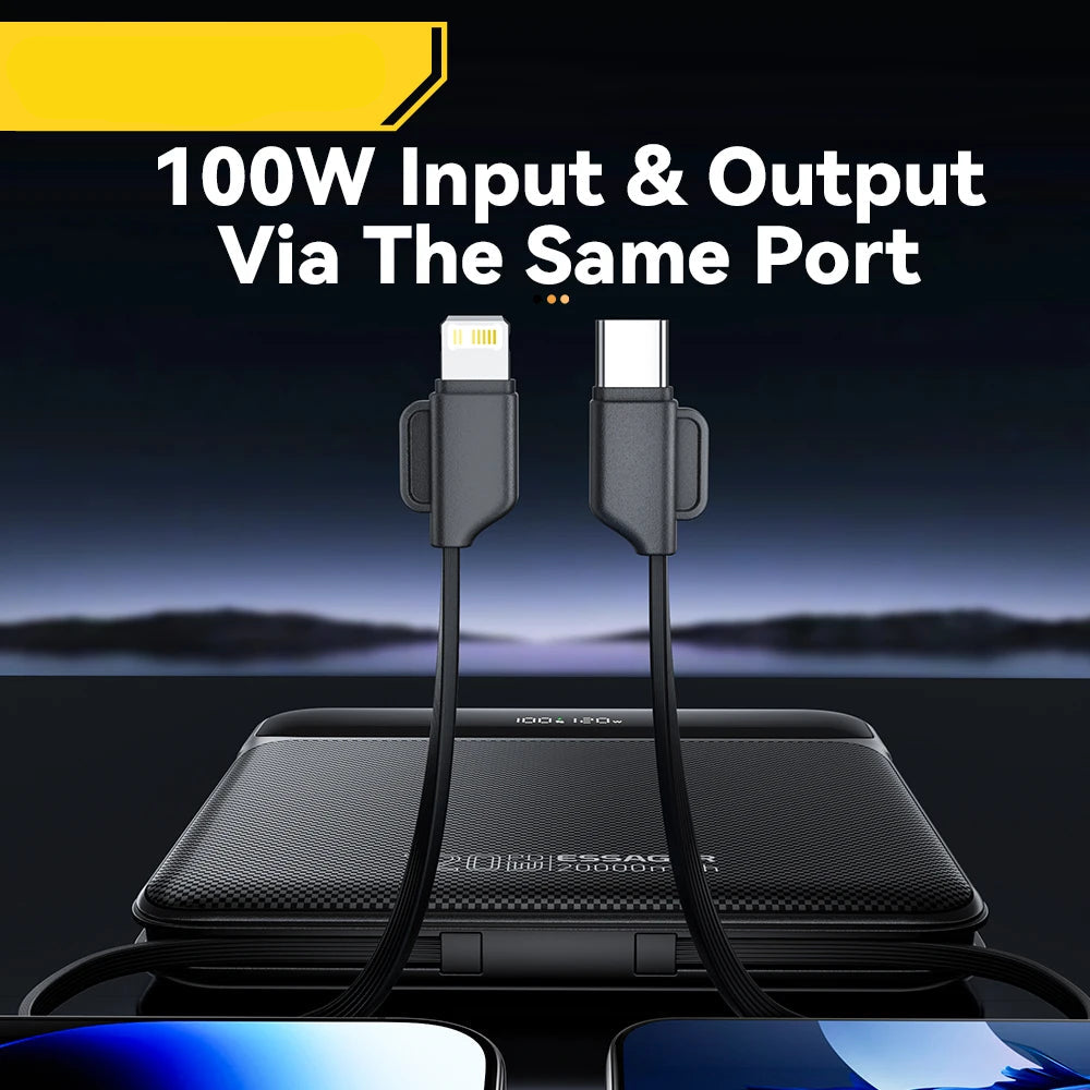 120W 20000mAh Power Bank with Two Built-in Cables