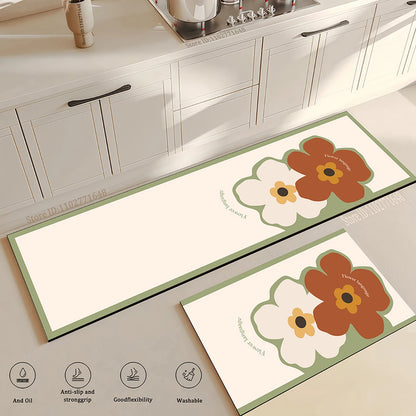Flower Kitchen Mat Anti-Fatigue Non-Slip Floor Carpet