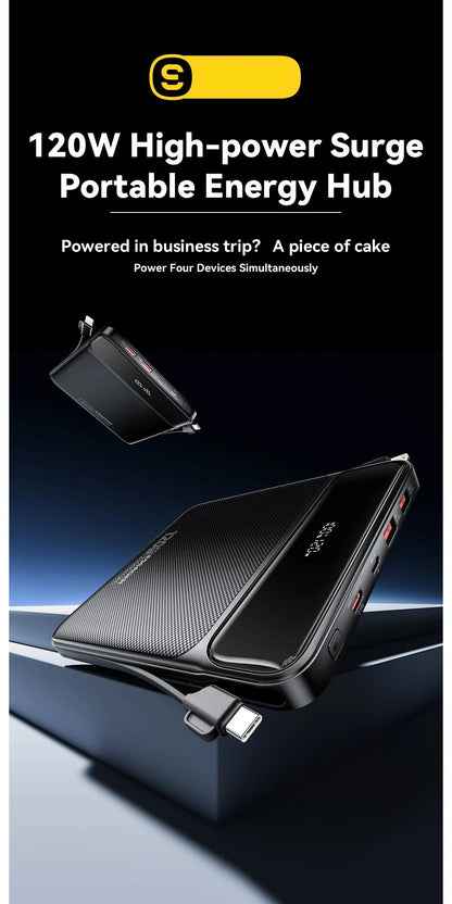 120W 20000mAh Power Bank with Two Built-in Cables