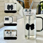 Korean Style Glass Mug Bow with Straw Lid