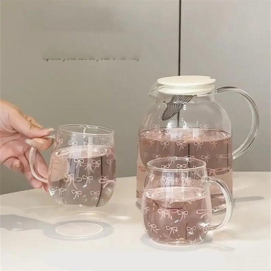 Pink Bow Patter Teapot Water Glass Cup