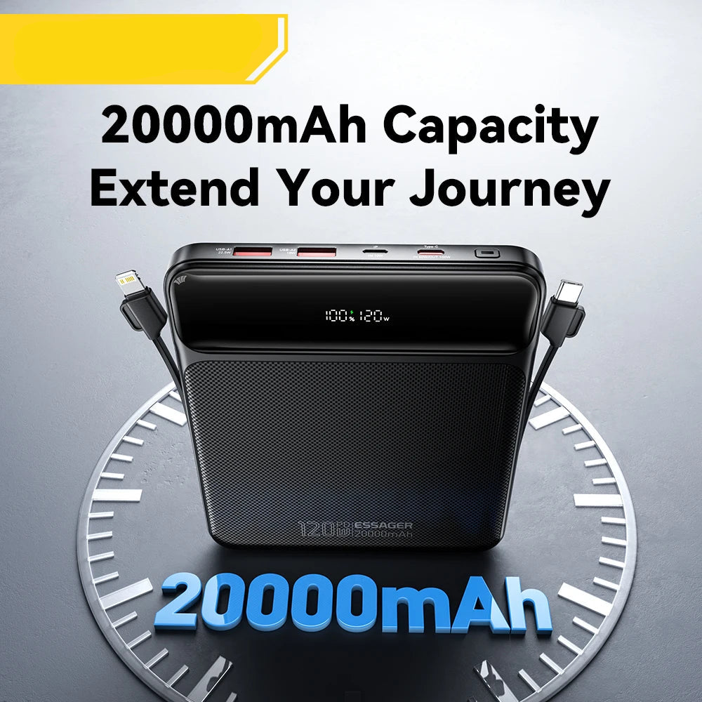 120W 20000mAh Power Bank with Two Built-in Cables