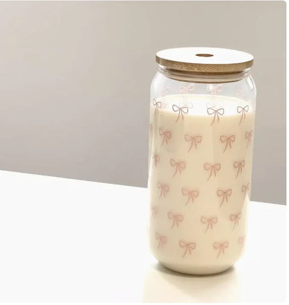 Pink Bow Patter Teapot Water Glass Cup