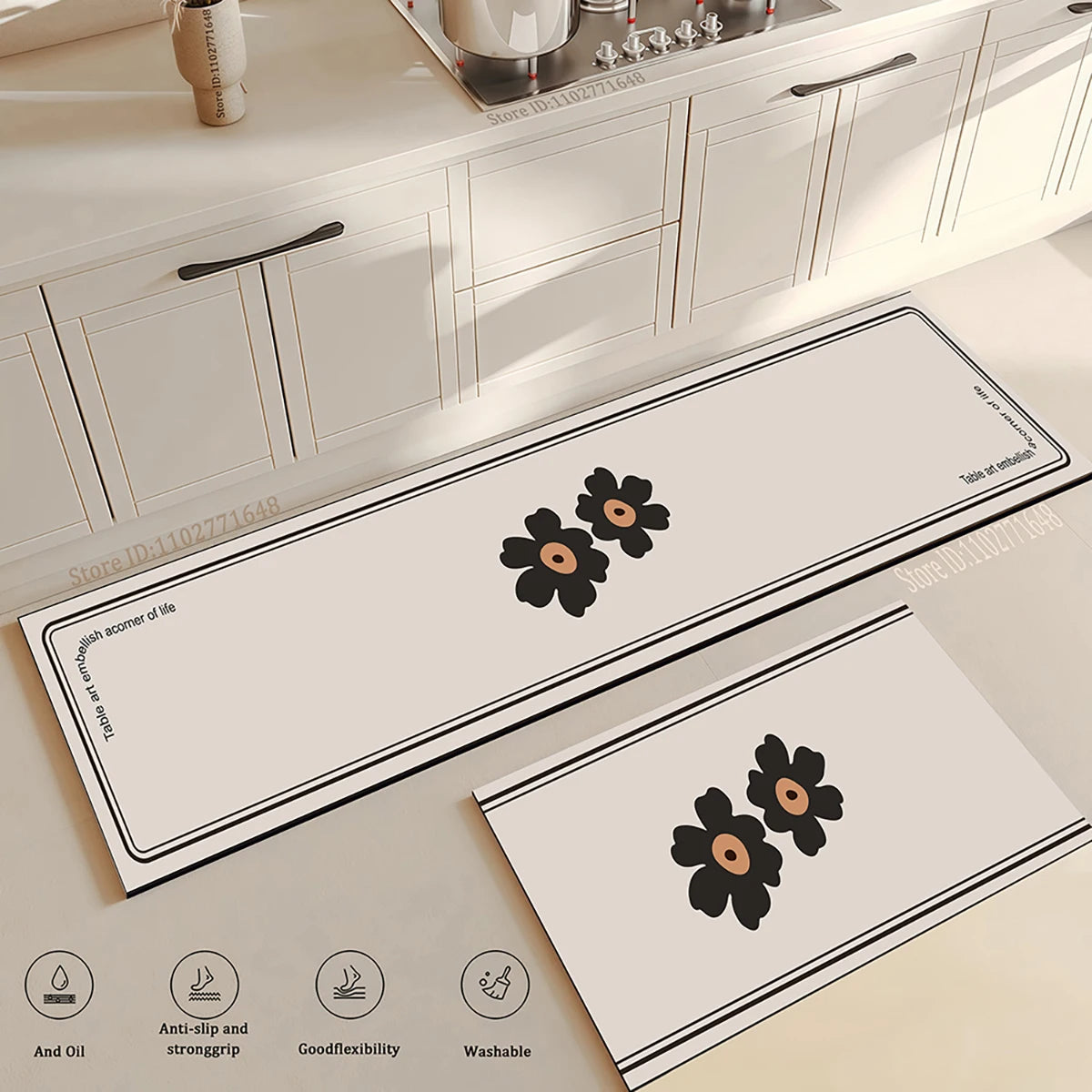 Flower Kitchen Mat Anti-Fatigue Non-Slip Floor Carpet