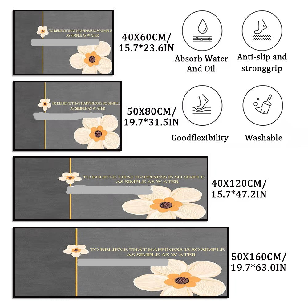 Flower Kitchen Mat Anti-Fatigue Non-Slip Floor Carpet