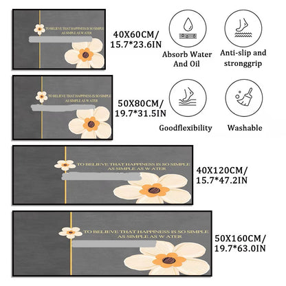Flower Kitchen Mat Anti-Fatigue Non-Slip Floor Carpet