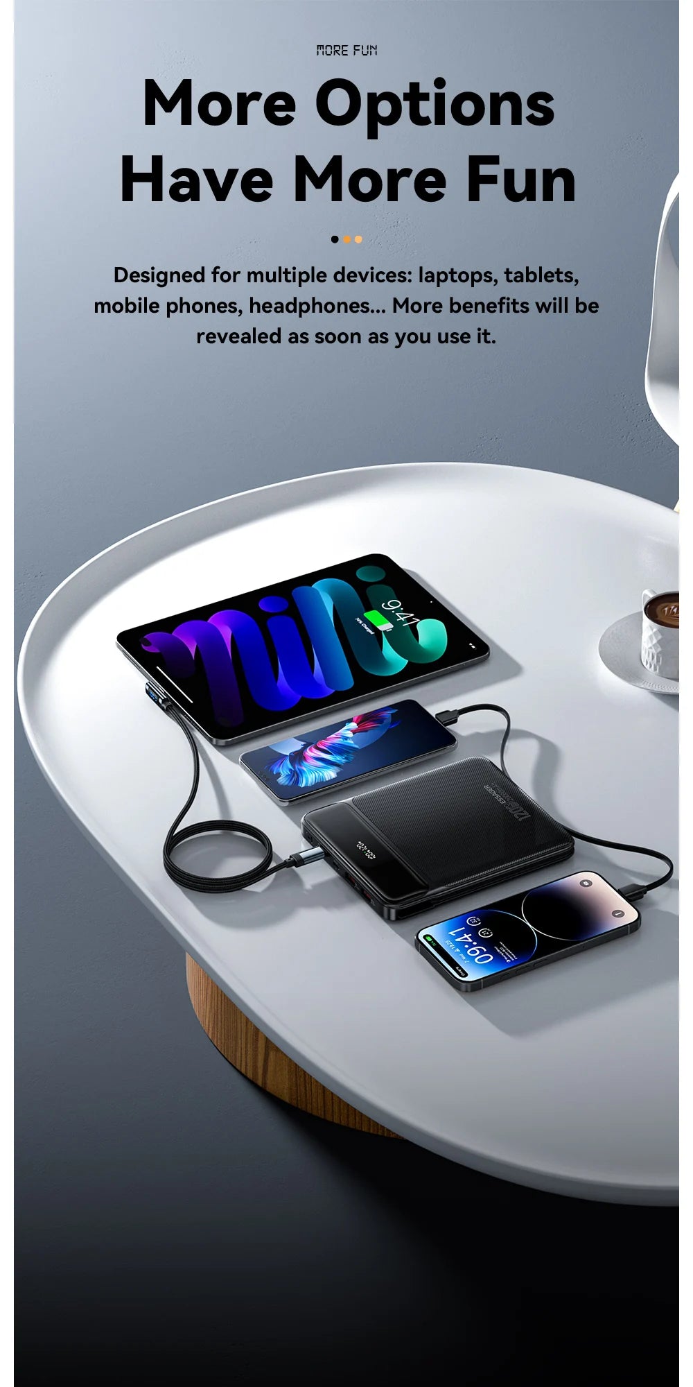 120W 20000mAh Power Bank with Two Built-in Cables