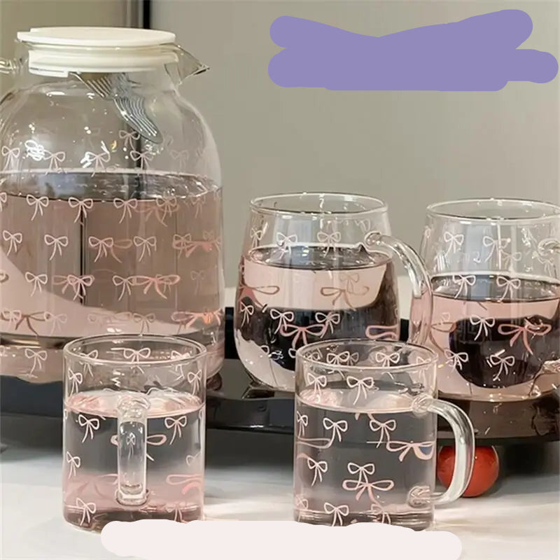Pink Bow Patter Teapot Water Glass Cup