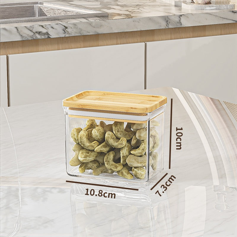 Wooden and Clear Lid Food Container 500mL Airtight Storage Jar – SARI SmartSeal | Minimalist, Durable, Leakproof, Storage for Snacks & Pantry Goods